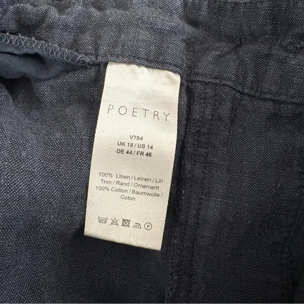 Poetry Tailored Trousers V784 Washed Navy Blue 100% Linen Pants Size 14 cropped - Picture 4 of 6